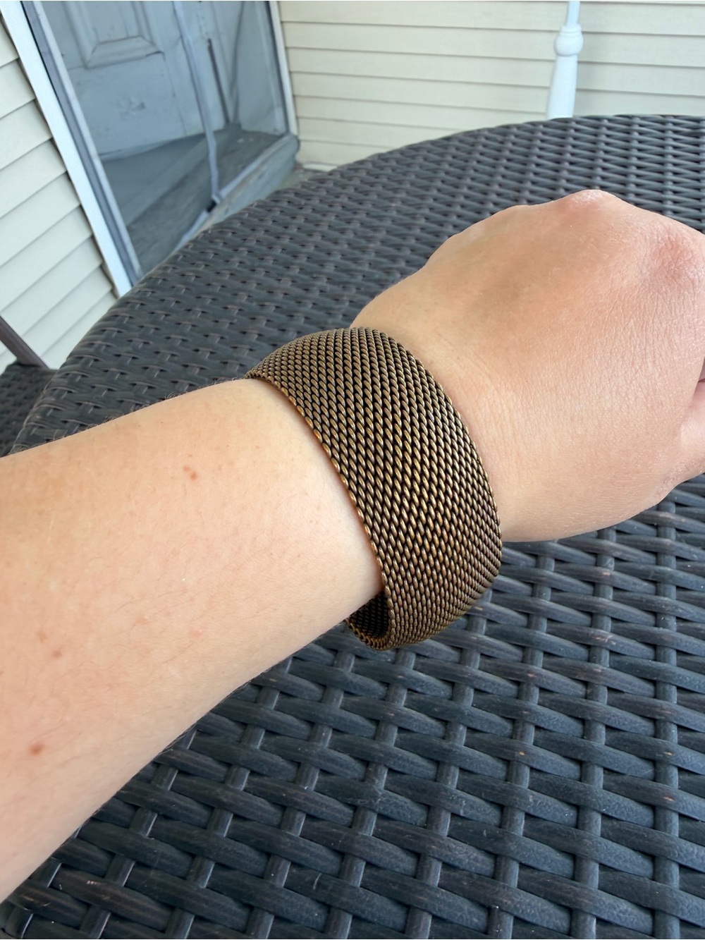 Wide Antique Bronze Mesh Bangle Bracelet